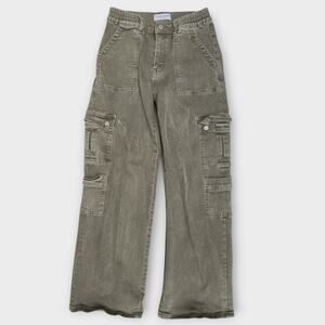 Flying Monkey Jeans Women's 28" Olive Green Cargo Utility Stretch Faded Mid-Rise
